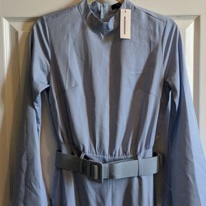 Baby Blue Long Sleeve Belted Jumpsuit